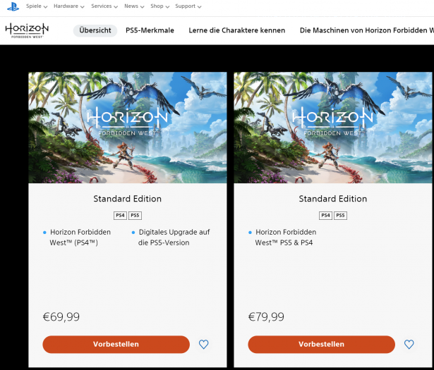 Gleiches Spiel, unterschiedlicher Preis: Horizon Forbidden West im deutschen Playstation Store. (Bild: Sony/Screenshot: Golem.de)